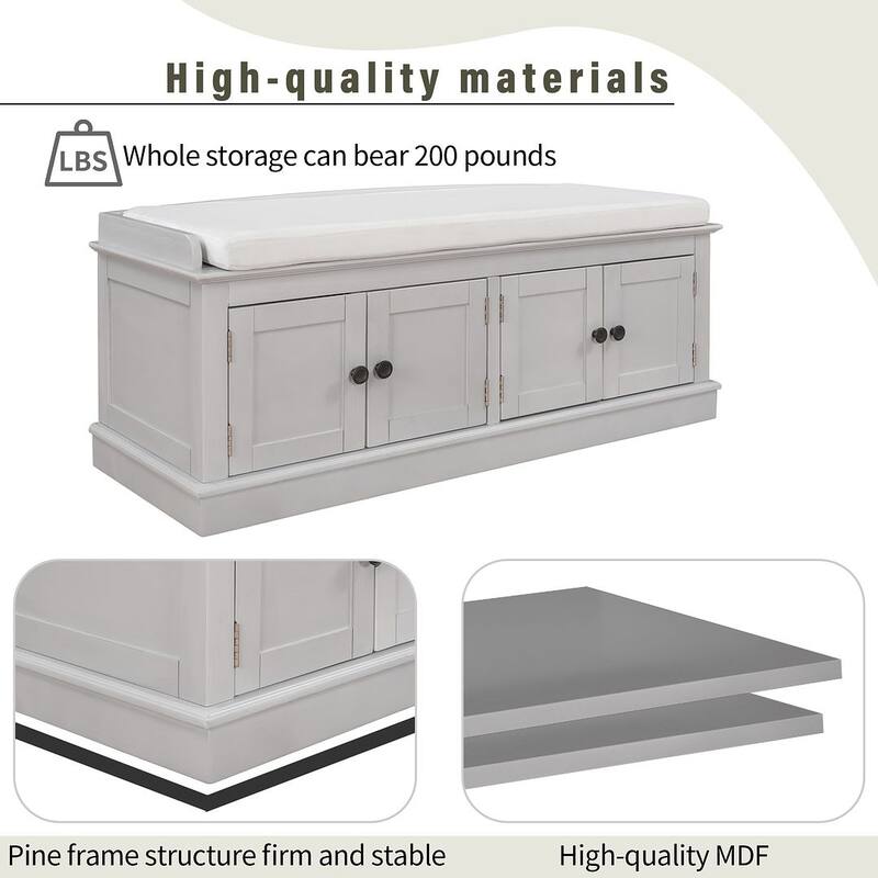 42.70" Modern Versatile Entry Upholstered Storage Bench with 4 Doors, Adjustable Shelves and Shoe Racks