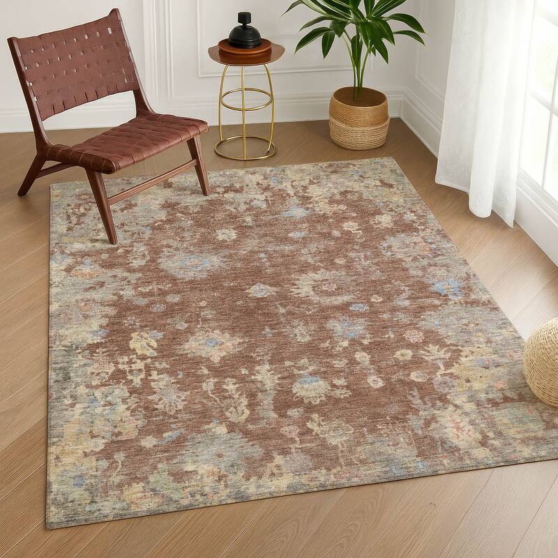 Machine Washable Indoor/ Outdoor Vintage Traditional Chantille Rug