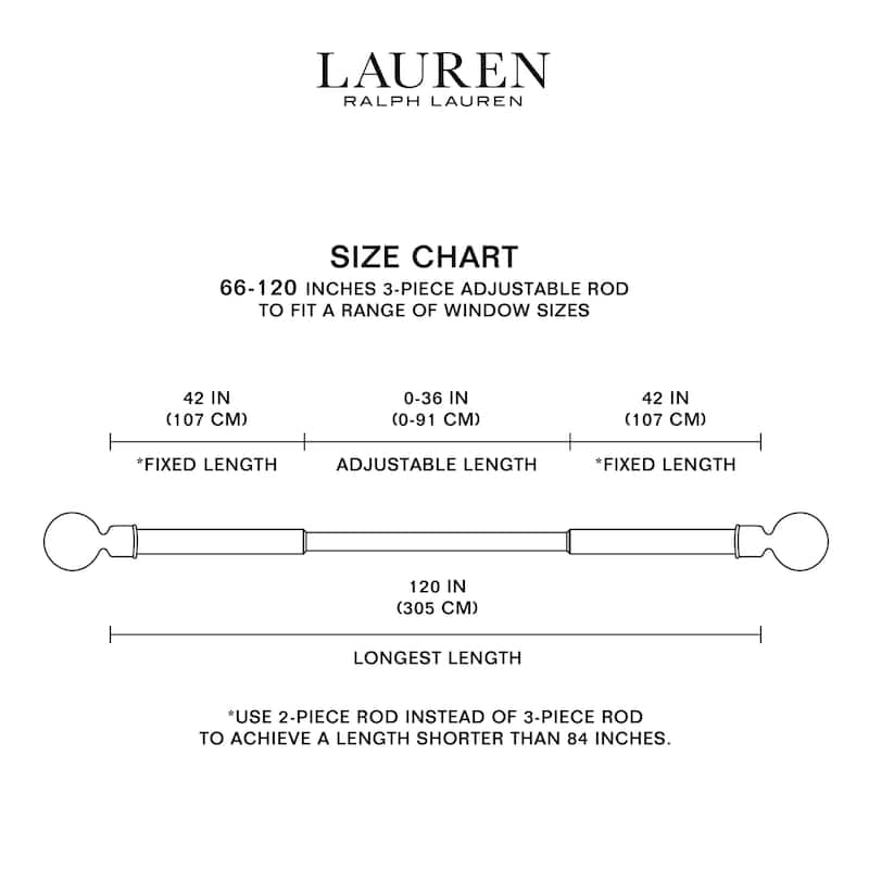 Lauren Ralph Lauren Cayson 1" Adjustable Window Curtain Rod and Finial Set