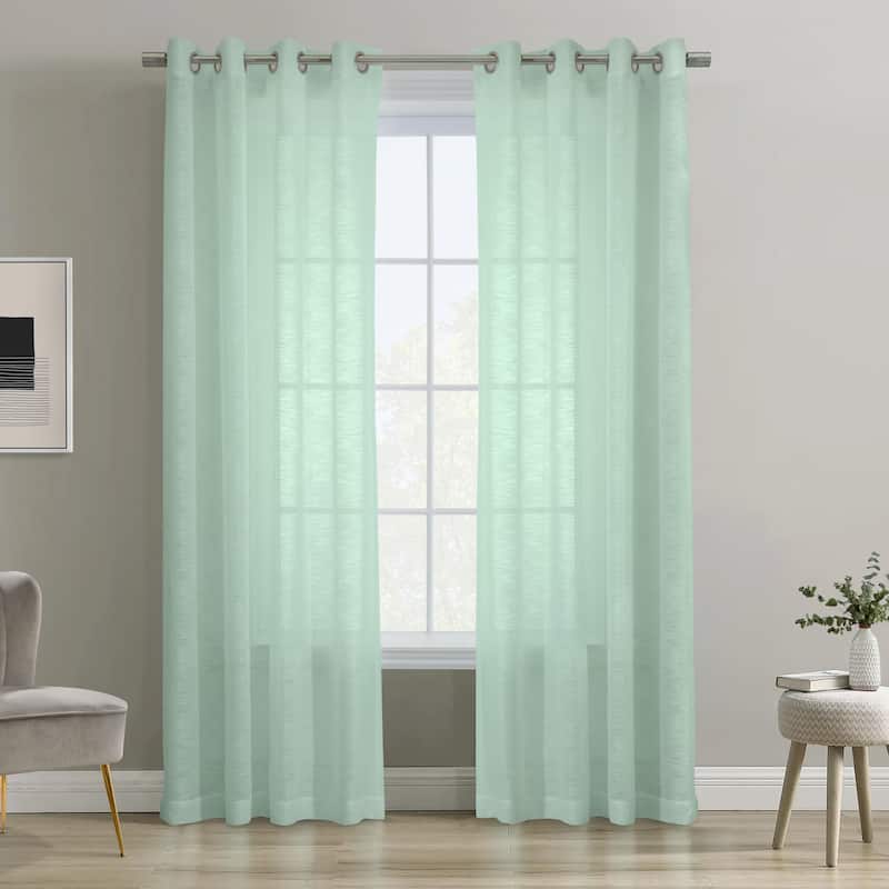 Boucle Sheer Grommet Curtain Panel - 52" x 95" - Surf Spray