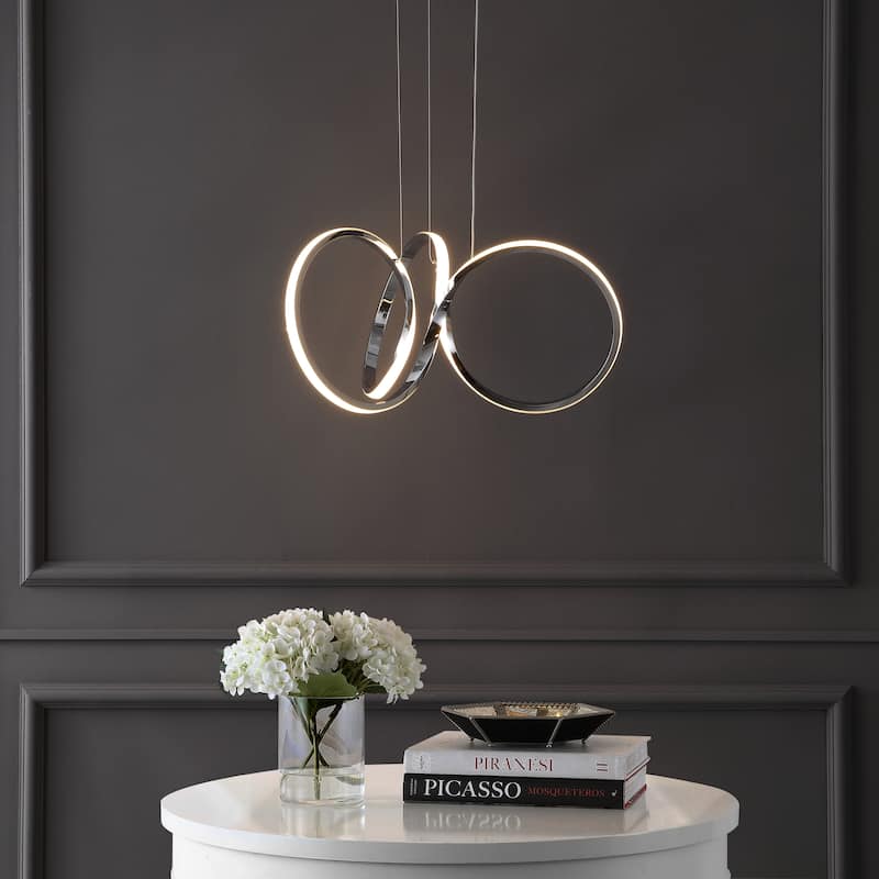 Alden 24" 1-Light Contemporary Minimalist Aluminum Ribbon Integrated LED Pendant, Chrome/Silver by JONATHAN Y