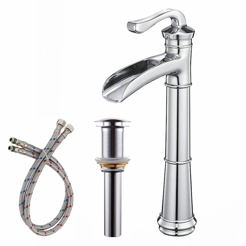 Waterfall Bathroom Vessel Sink Faucet With Drain Assembly Modern Single Hole Bathroom Vessel Faucets Single Handle Mixer Taps