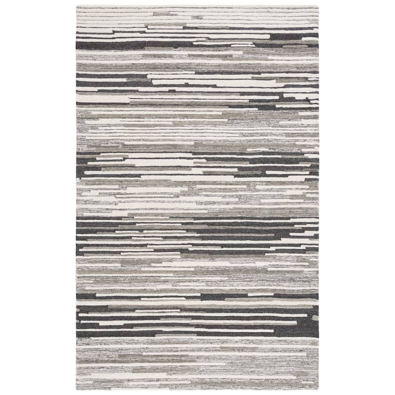 SAFAVIEH Handmade Fifth Avenue Zsoka Modern Stripe Wool Rug - 6' x 9' - Natural/Grey