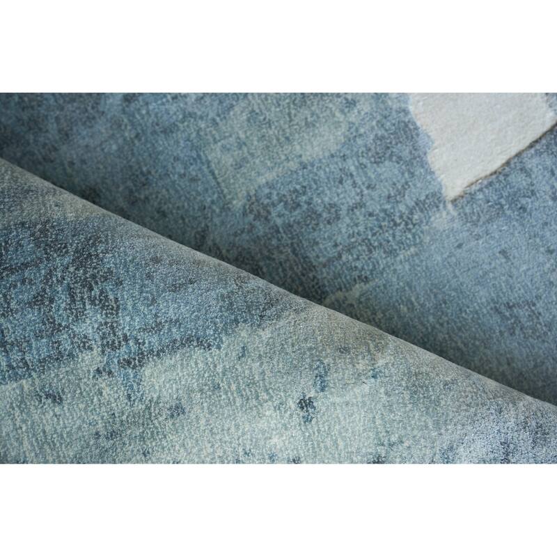 Papyrus Blue Wool/Bamboo Silk handloomed Area Rug