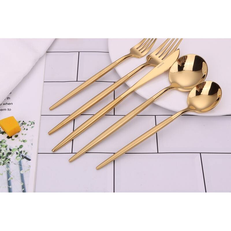 20 Pc Flatware Set Gold With Matte Handles - Service For 4 - 20 Pc