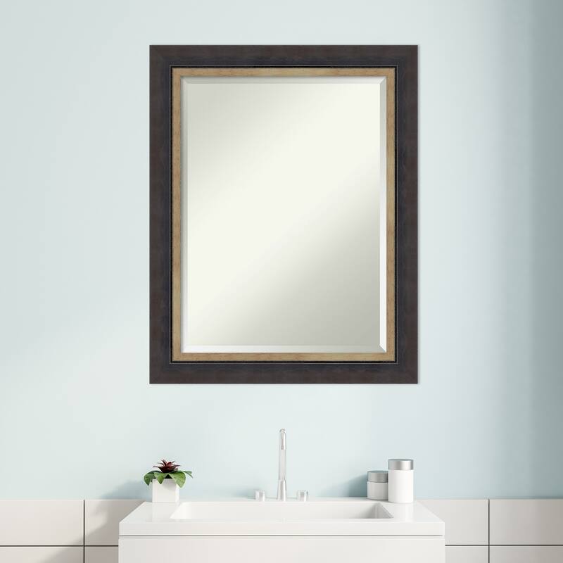 Hammered Charcoal Tan Beveled Wood Framed Bathroom Vanity Wall Mirror - Hammered Charcoal Tan