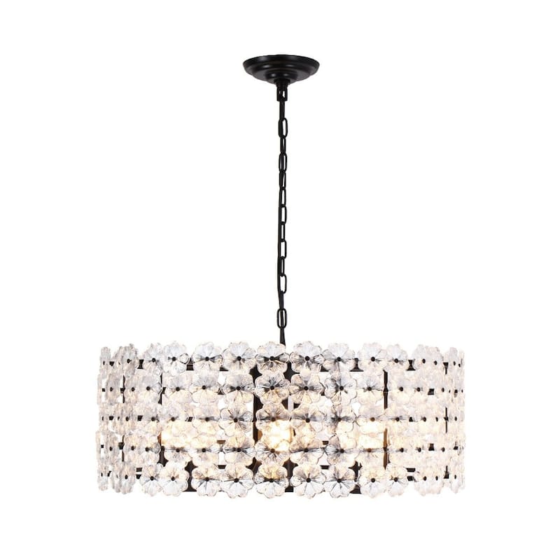 Mid-Century 8-Light Glass Blossom Round Cage Chandelier 25.6 in