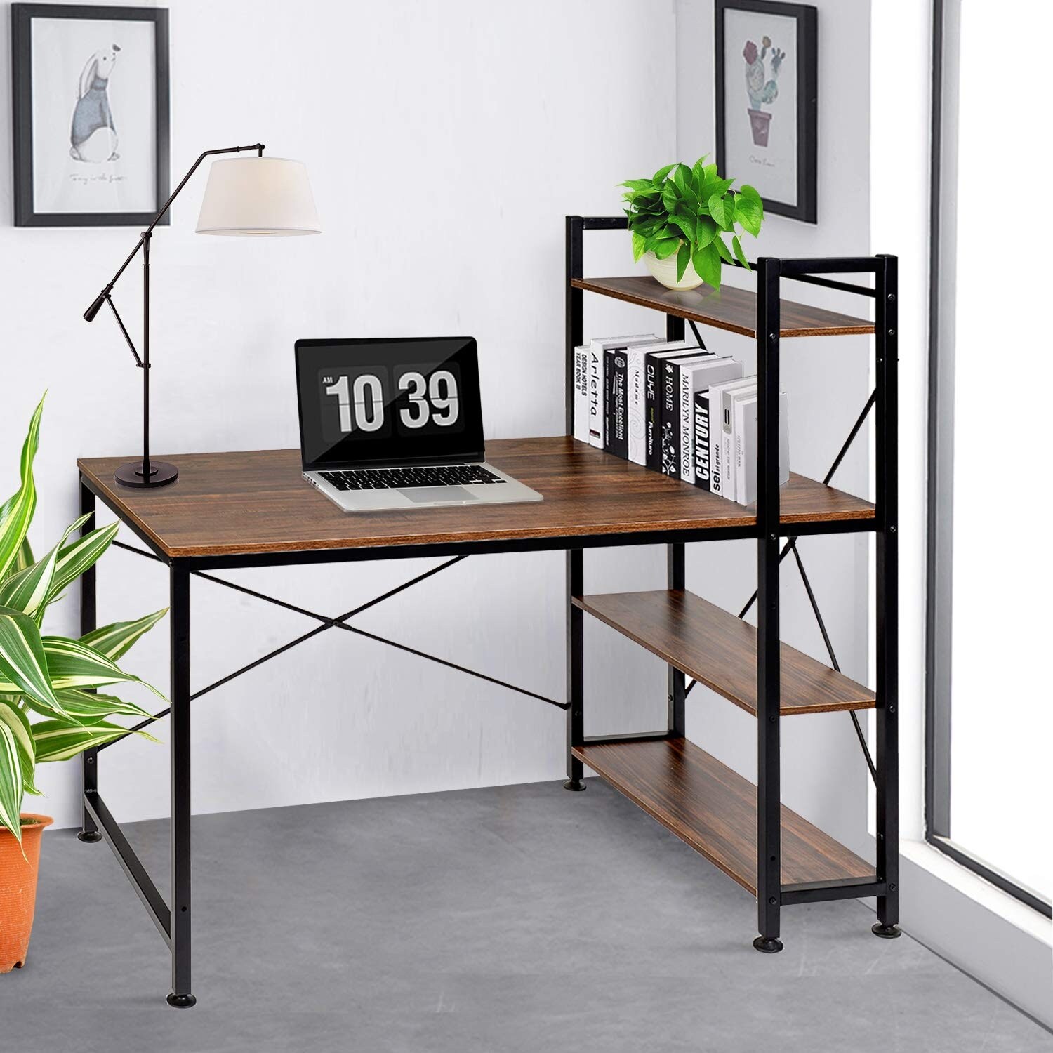 Shop Vecelo Computer Desk Home Office Wood And Metal Black Overstock 25441814