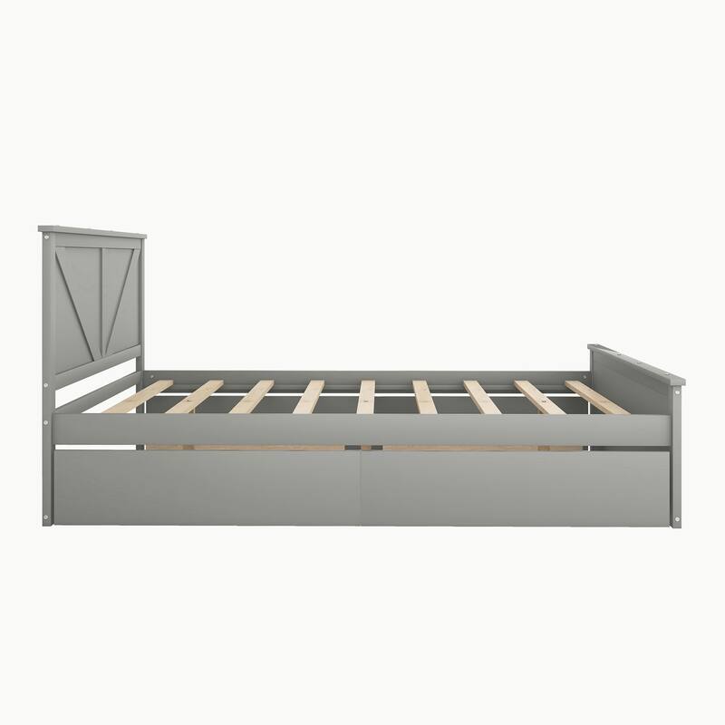 Wooden Platform Bed with Four Drawers