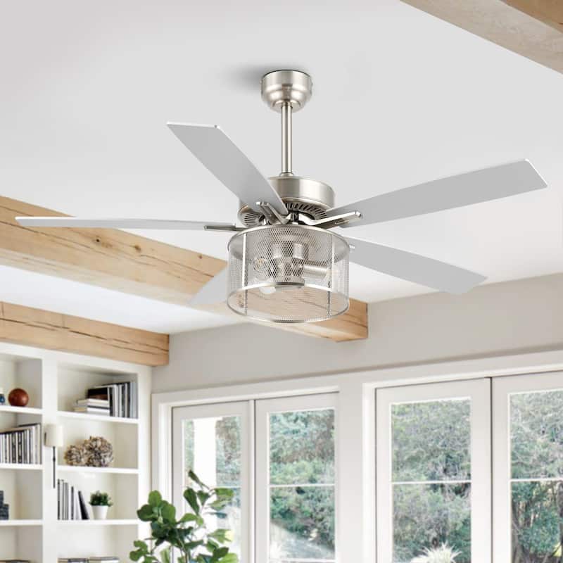 Oscar 52" 3-Light Farmhouse Industrial Iron/Wood Mobile-App/Remote-Controlled LED Ceiling Fan, by JONATHAN Y
