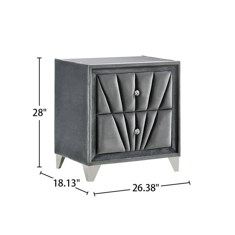 Fabric Upholstered Nightstand with 2 Drawers