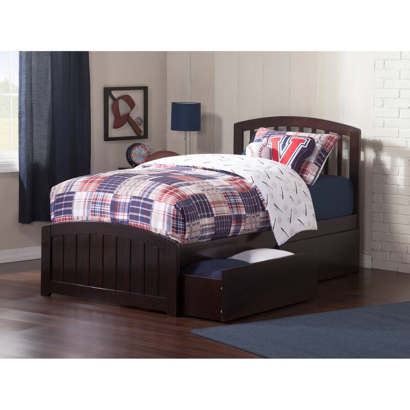 Old World Charm Platform Bed with Footboard & Drawers - Walnut Finish