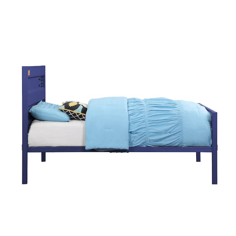 Blue Twin Metal Platform Bed with Cargo Container Design & 21-Slat Support