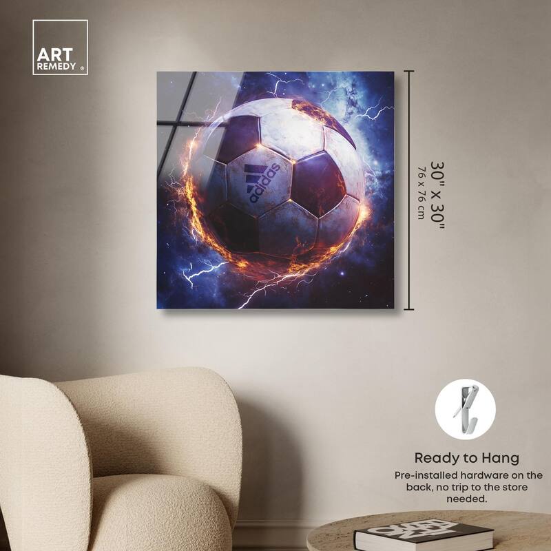 Electrify Soccer Ball Acrylic by Art Remedy, Ready to Hang