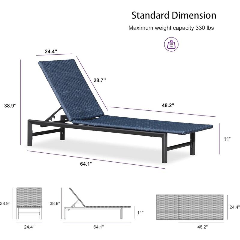 PURPLE LEAF Patio Wicker Chaise Lounge , Aluminum Outdoor Pool Lounge Chair with Adjustment Backrest