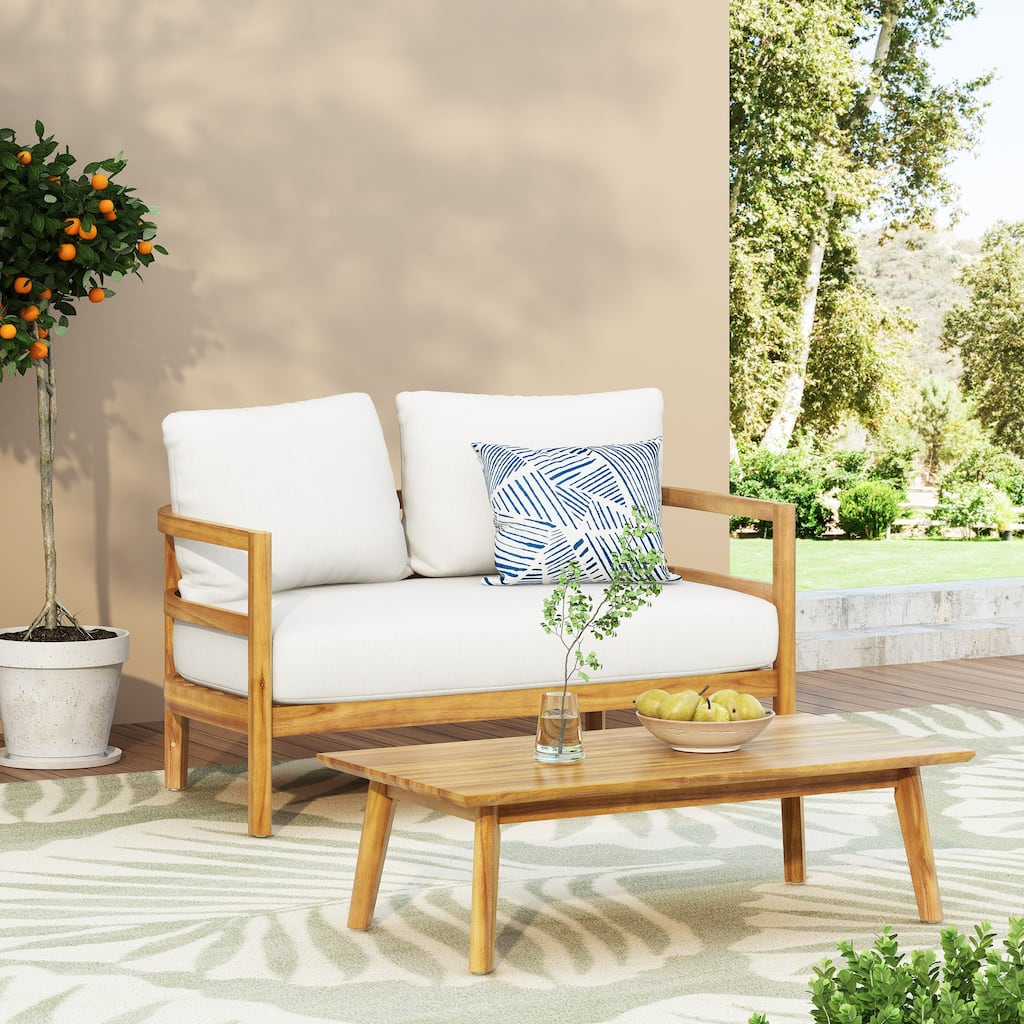 Ellendale Outdoor Acacia Wood Outdoor Loveseat and Coffee Table Set by Christopher Knight Home