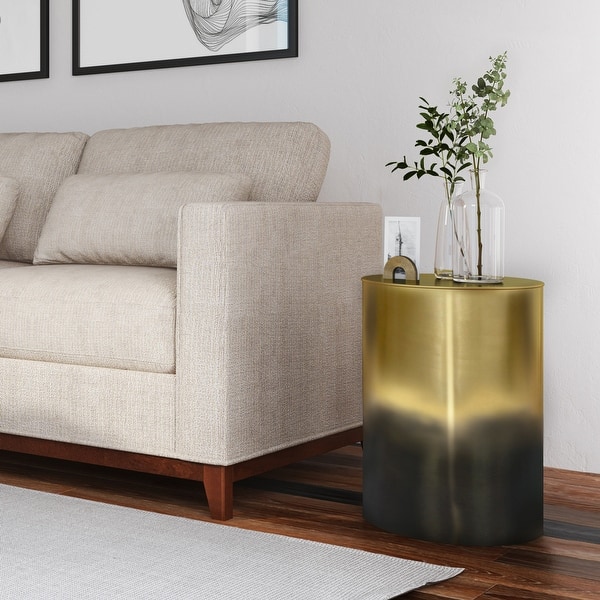 slide 2 of 20, WYNDENHALL Lance Industrial 16 inch Wide Metal Cylinder Accent Table, Fully Assembled - 16"D x 16" W x 20.5" H Ombre Black/ Gold