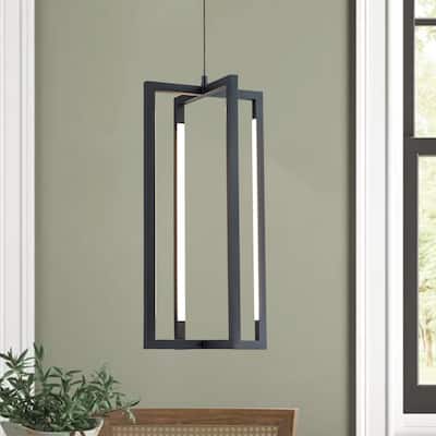 4-Light Modern Simple Black Geometric Rectangular Integrated LED Pendant Light - 11.81 in. W x 11.81 in. D x 24.80 in. H