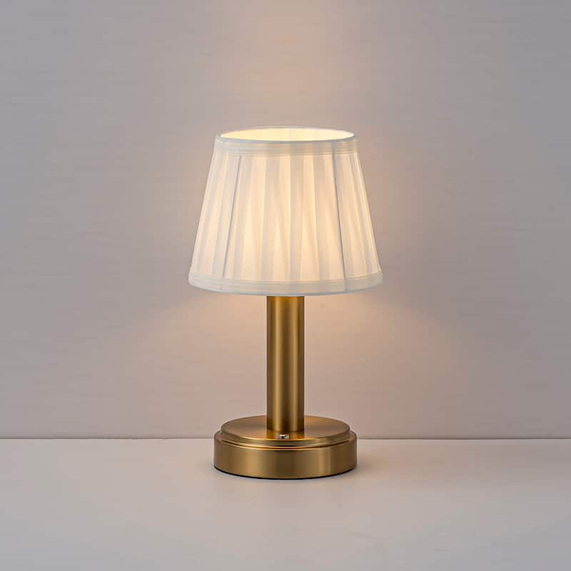 CraftHome 11'' Modern Rechargeable Cordless LED Table Lamp Industrial Dimmable Touch Control Mini Desk Lamp with Fabric Shade - Beige/Gold