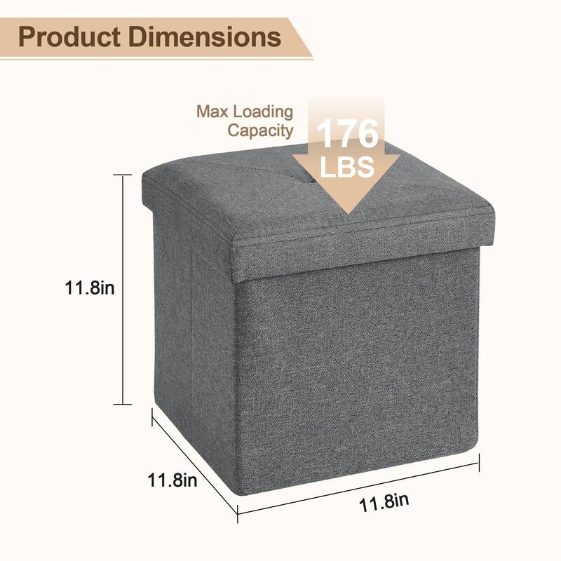 Javlergo 15" Foldable Storage Ottoman, Tufted Linen Foot Rest Stool/Seat Toy Chest