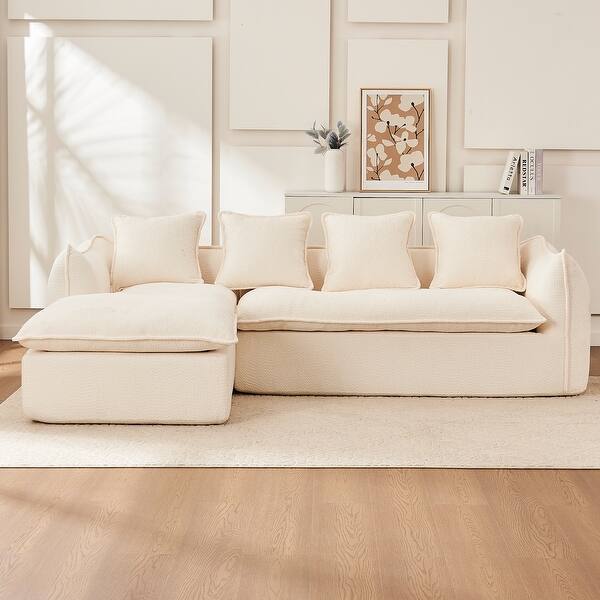 Beige 106.3'' Oversized L-Shaped 3-Seat Sectional Sofa with Chaise, 4 Decorative Pillows, and Stylish Modular Design - Bed Bath & Beyond