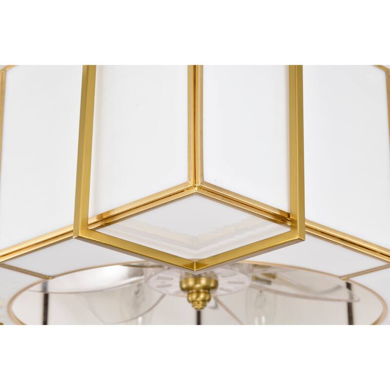 Olapine Square White Gold Trim Tiffany Glass Lighted Ceiling Fandelier with Remote