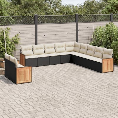 vidaXL Patio Sofa Set with Cushions Outdoor Conversation Furniture Poly Rattan