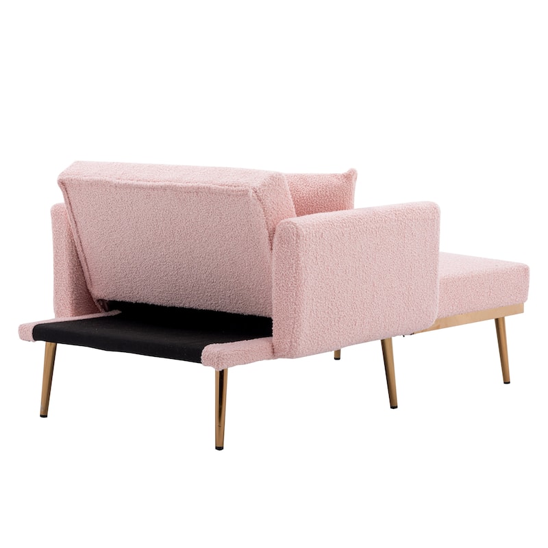 62'' L Chaise Lounge Indoor, Modern Teddy Fabric Sleeper Chair Bed for Living Room, Convertible Lounge Chair with Iron Legs