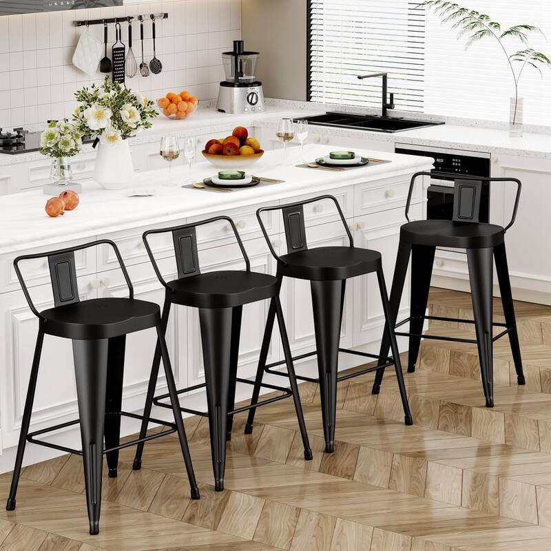 Industrial Metal Counter&Bar Stools Set of 4, 26" and 30" Seat Height Barstools with Large Seat and Low Back for Kitchen Island
