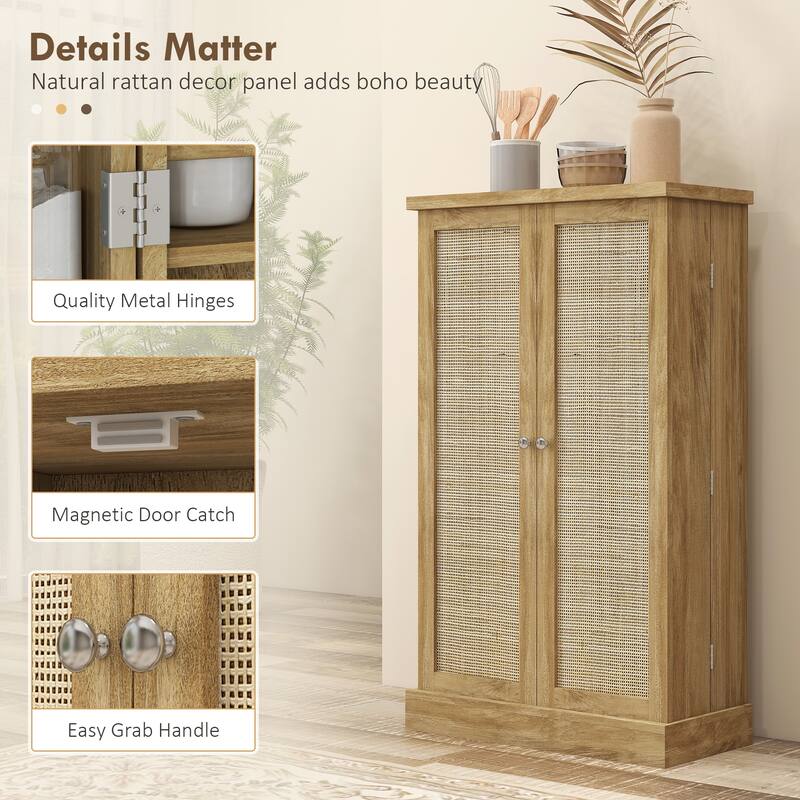 Natural 5-Tier Kitchen Pantry Cabinet with Adjustable Shelves Spice Racks and Magnetic Doors - 23.6" W x 11.8" D x 40.9" H