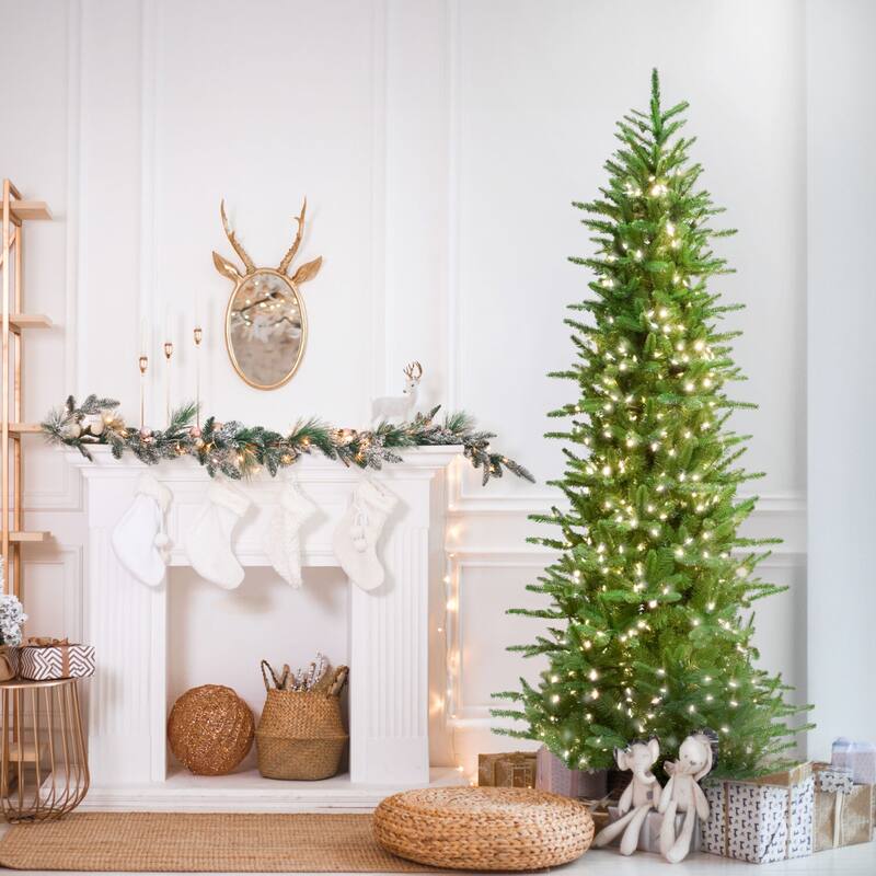 Fraser Hill Farm 9 Ft. Pine Slim Artificial Christmas Tree, Lighting