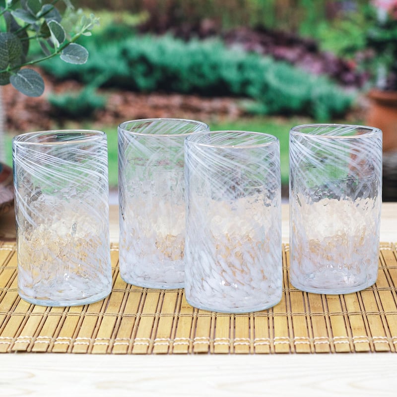 Novica Handmade Garden Relaxation In White Blown Recycled Glass Tumblers (Set Of 4)
