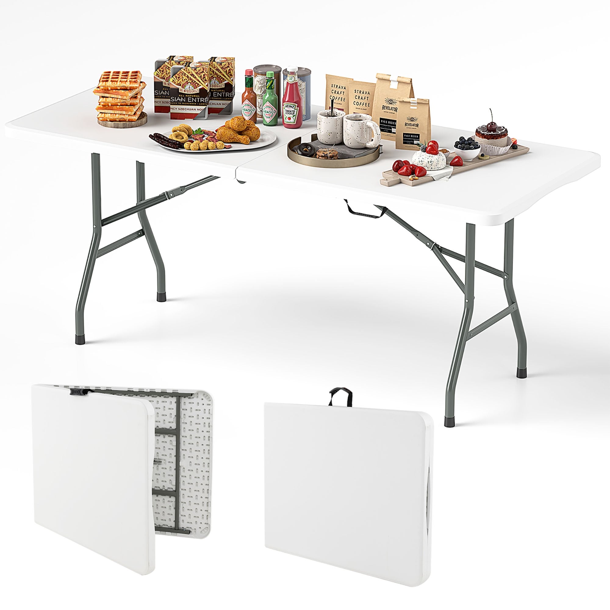 Gymax 6 ft Portable Folding Table w/HDPE Tabletop Safe Lock Mechanism