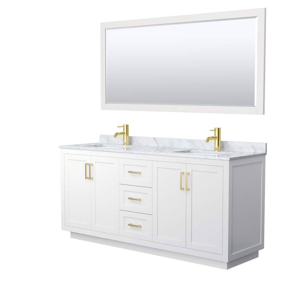 Miranda Double Vanity Set, White Carrara Marble Top, 70-Inch Mirror