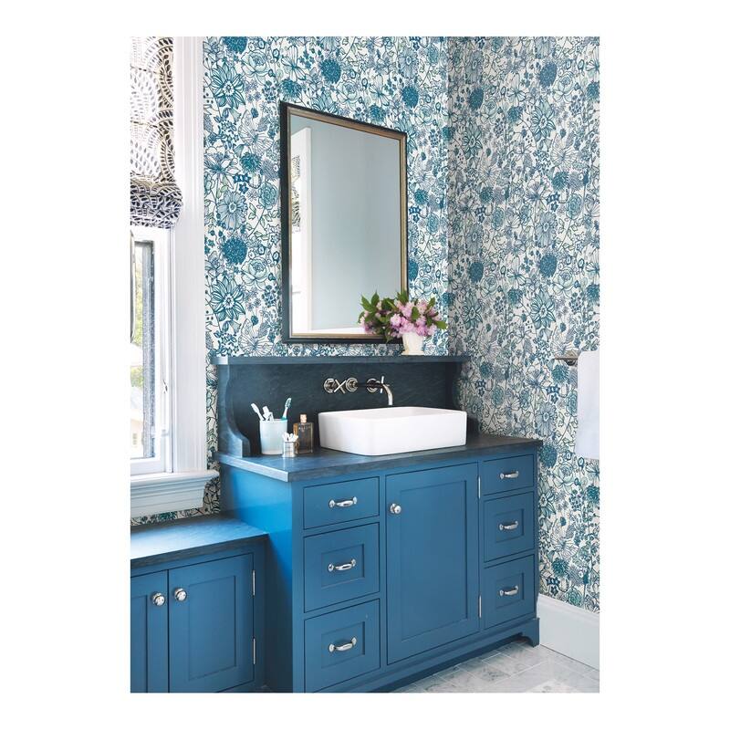 A-Street Prints Daley Blue Line Floral Wallpaper