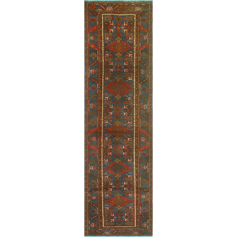 Fine Vintage Distressed Tajwar Rust/Blue Runner - 3'4" x 11'1"