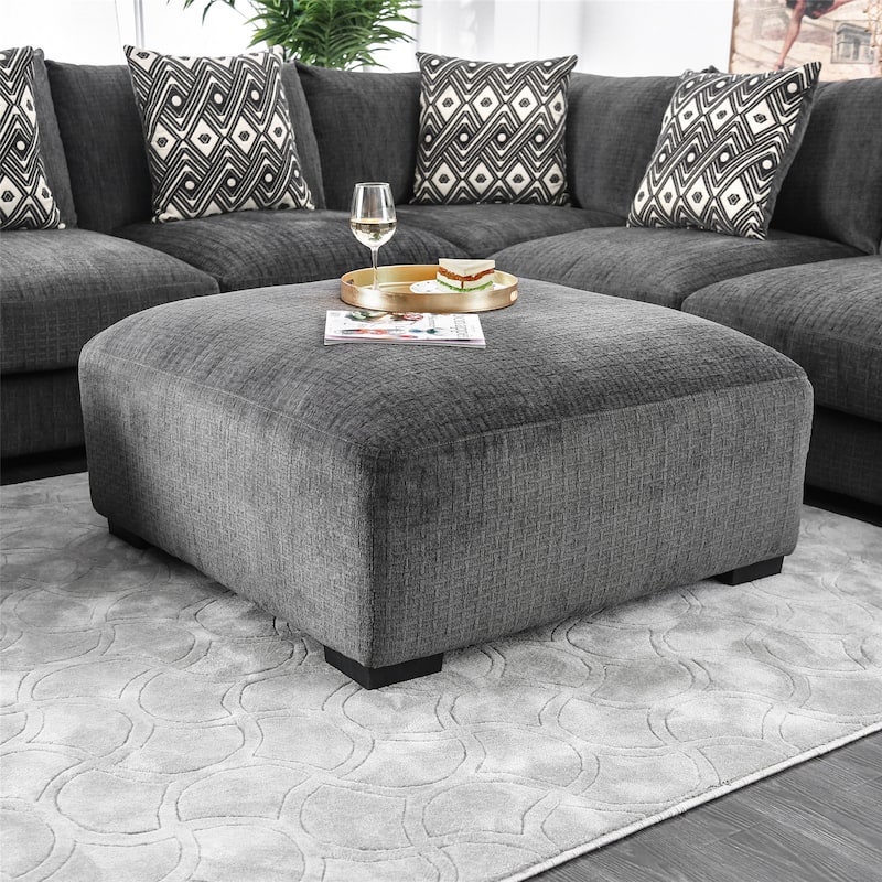Kintra Contemporary Chenille Padded Cocktail Ottoman by Furniture of America - Grey