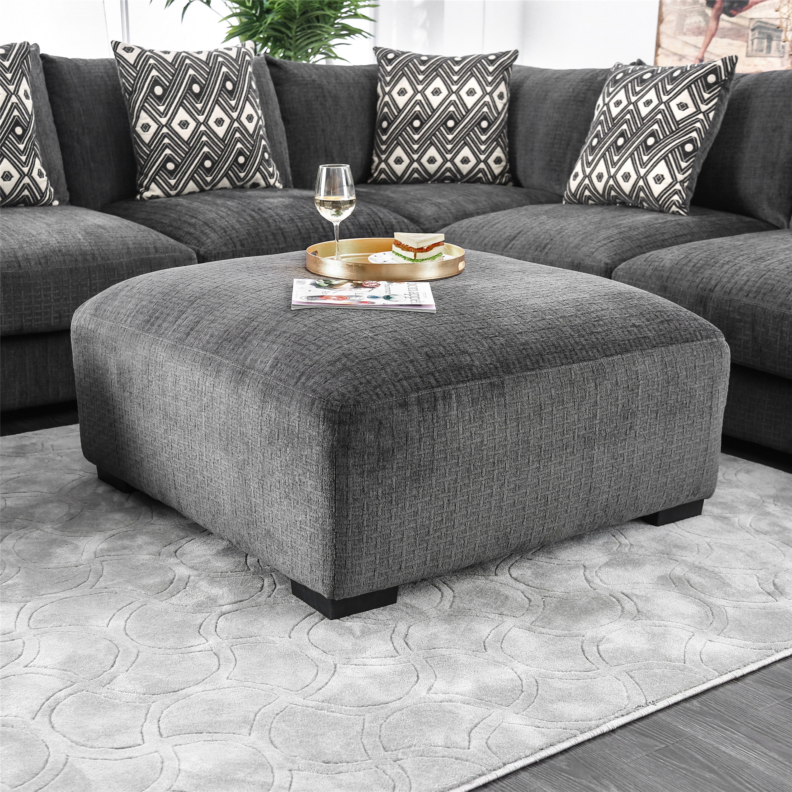 Furniture of America Kintra Contemporary Chenille Padded Cocktail Ottoman