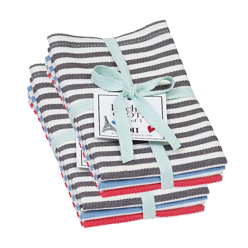 DII I Love Paris Striped Heavyweight Dishcloths Set/6