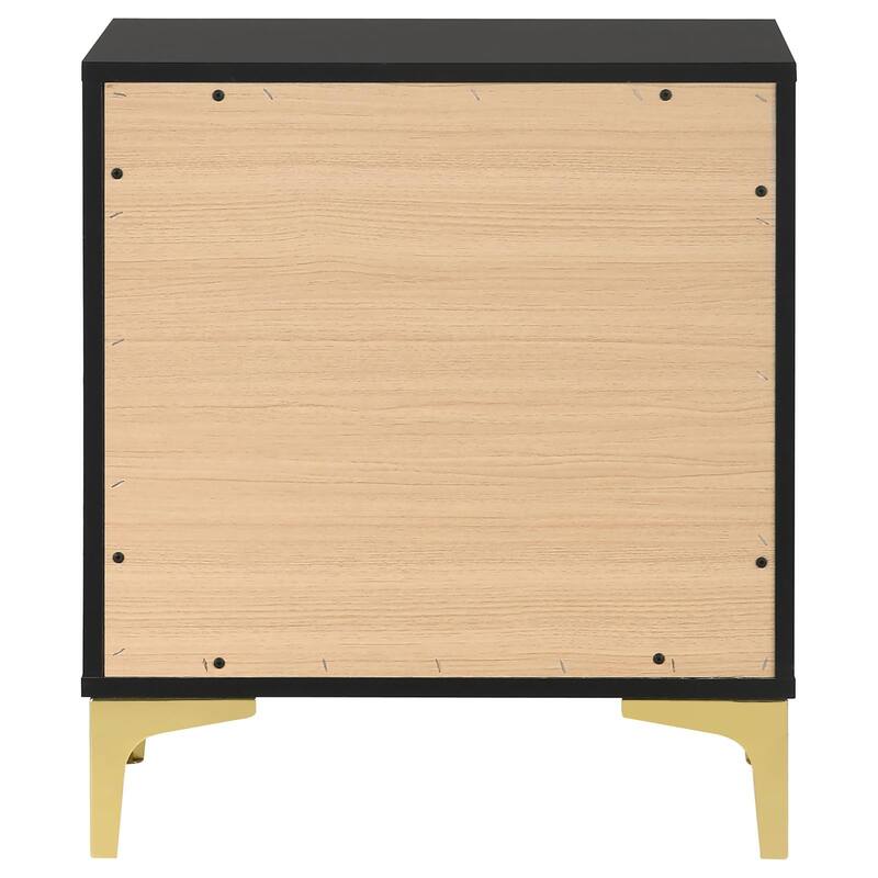 Black and Gold 2-Drawer Rectangular Nightstand with Gold Pull Handles