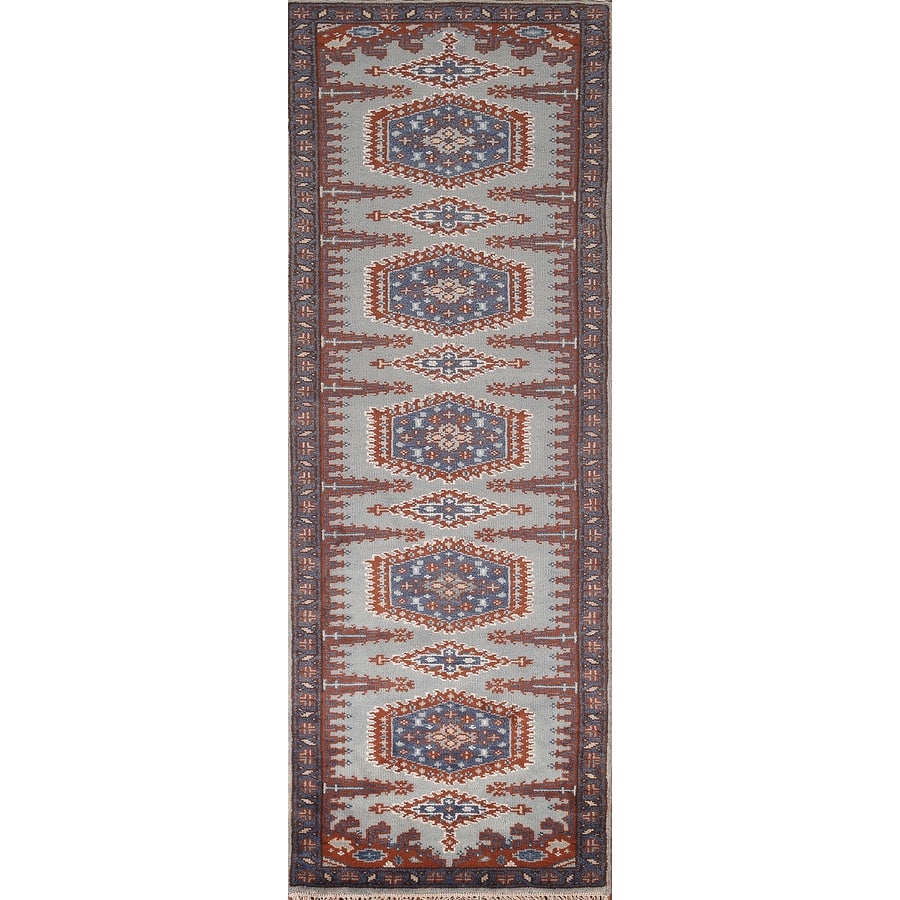 Geometric Viss Indian Runner Rug Hand-Knotted Wool Carpet - 2'6"x 9'7"