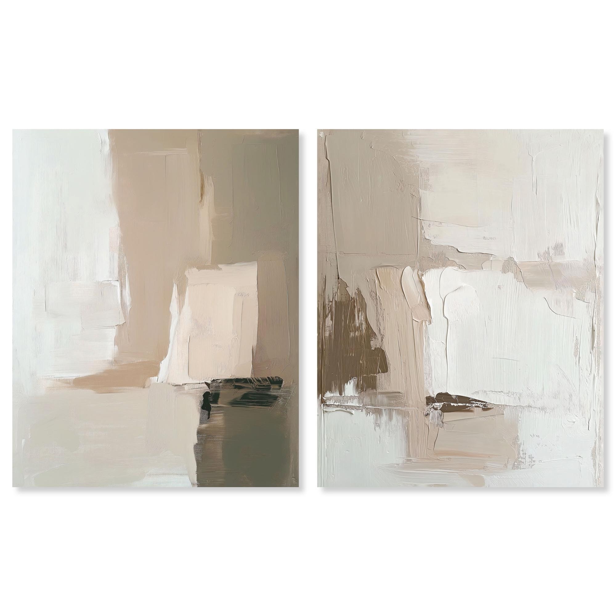 Neutral Harmony Modern Boho Art Set of 2 Wrapped Canvas Print by Art Remedy