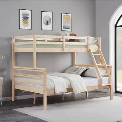 Twin Over Full Bunk Bed,Solid Wood Frame,High Guardrail,Safe for Kids