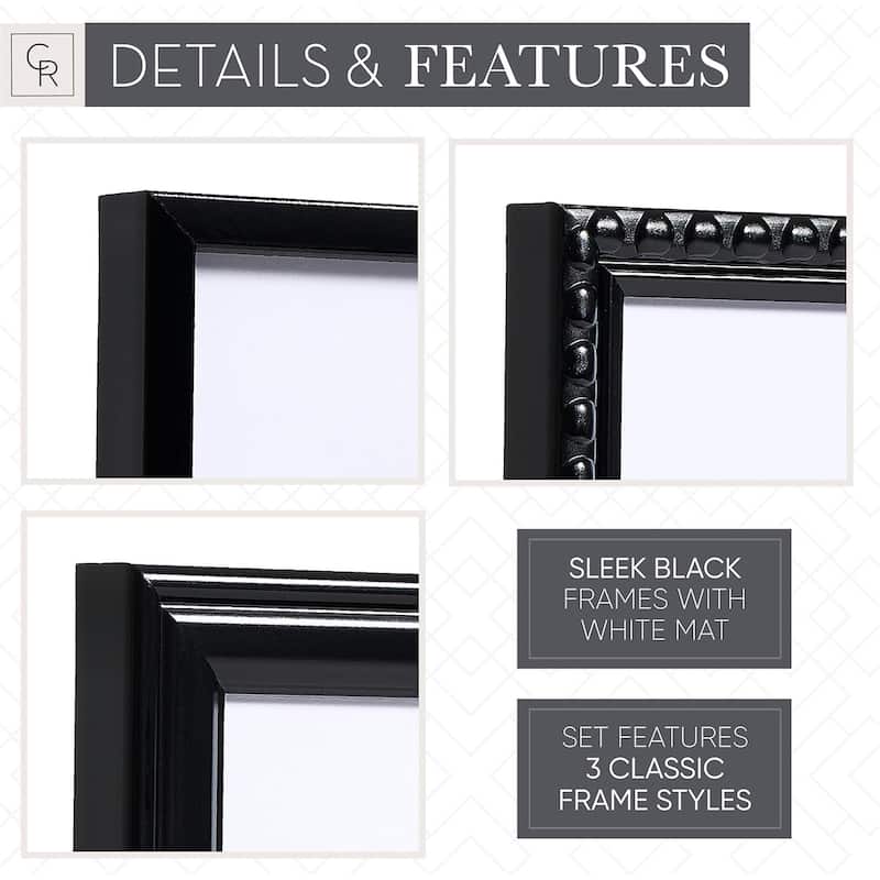 Camden Reed 7 Piece Gallery Wall Frame Set, (1) 12x16 Inch, (2) 8x10 Inch, and (4) 6x8 Inch, Black/Gold