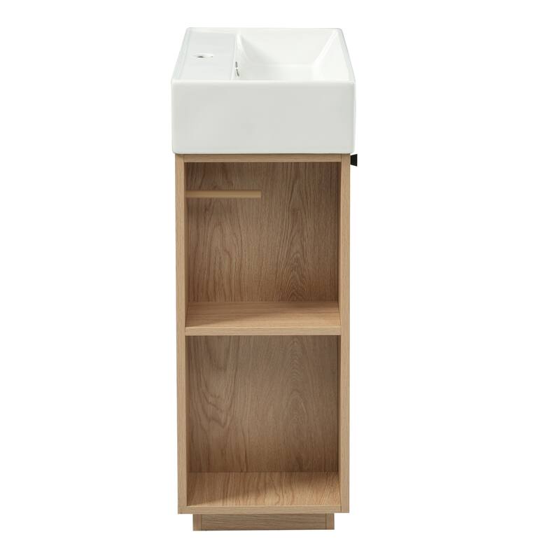 21.6" Bathroom Vanity With Ceramic Sink, Freestanding Modern Left Door Wood Grain Cabinet With Open And Closed Storage