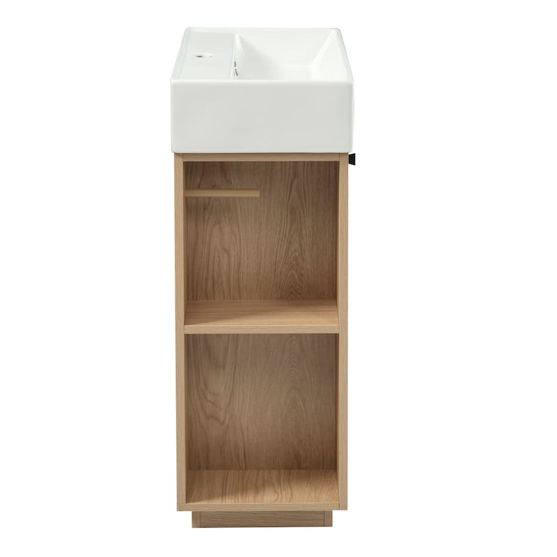 GDFStudio - Malisa Modern 21.6" Bathroom Vanity - Ceramic Sink, Freestanding Wood Grain Cabinet with Door & Storage