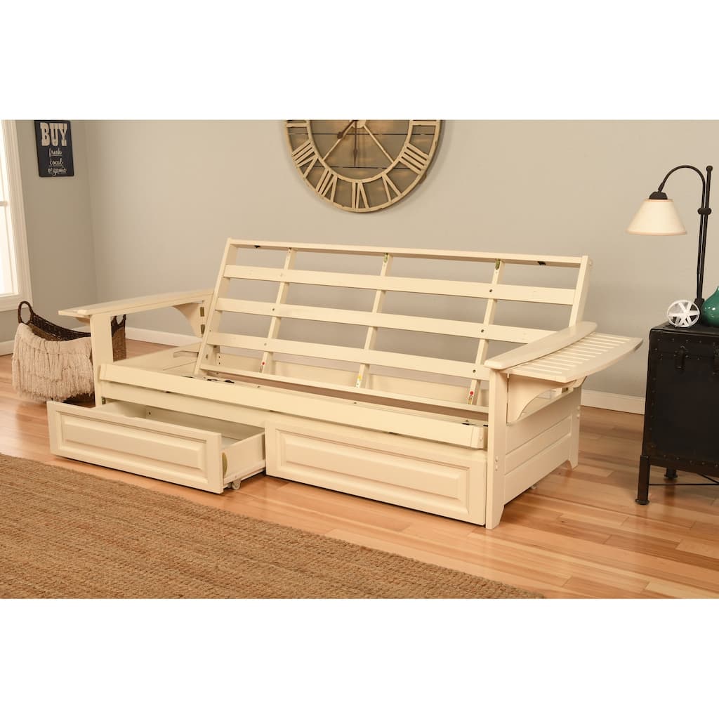 Somette Phoenix Futon Frame with Storage in Antique White Finish (Mattress not included)