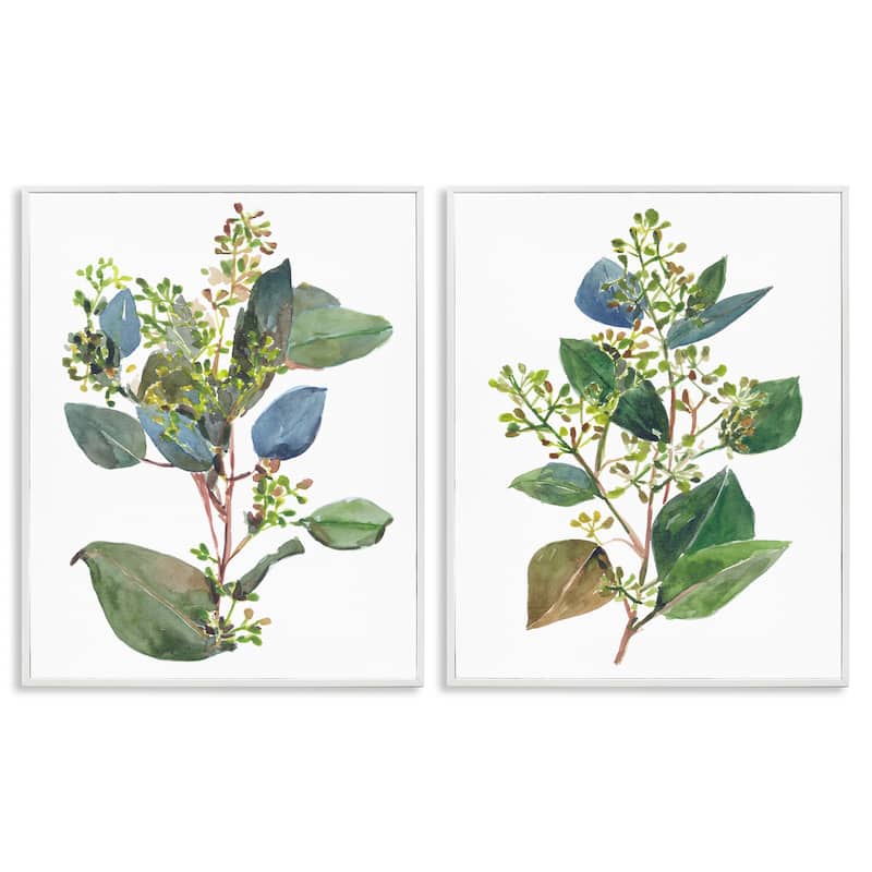 Stupell Soft Eucalyptus Plant Blue Green Ombre Leaves, 2pc Multi Piece Framed Wall Art Set