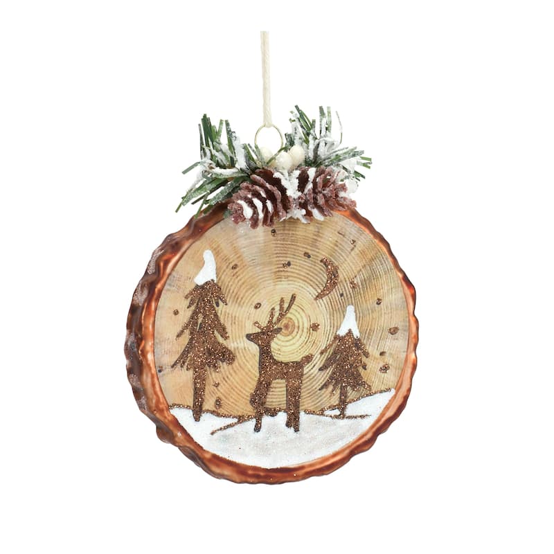 Cabin and Deer Ornament (Set of 6)
