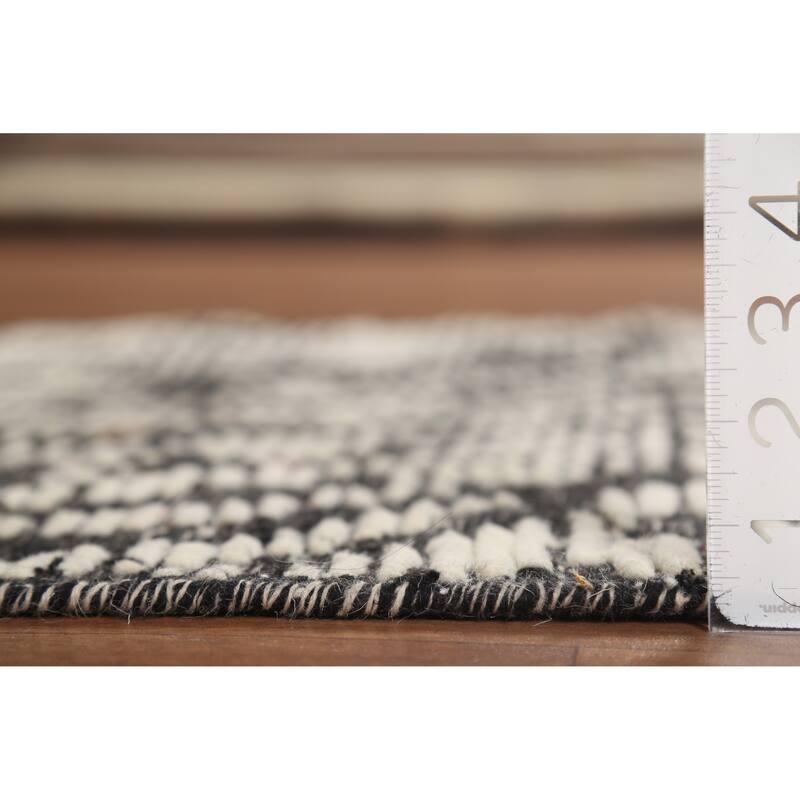 Black & White Moroccan Abstract Rug Hand-Knotted Wool Carpet - 3'0"x 4'11"